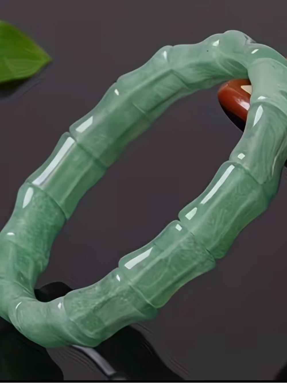 NATURAL Green Jade Bamboo-Style Bangle Bracelet Grade A